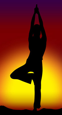 A woman standing in a yoga pose
