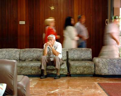Man waiting in hospital waiting room