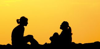 Two girls talking