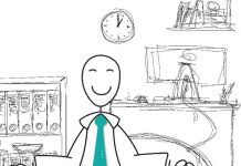 Sketch businessman meditating in office