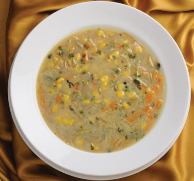 Fresh corn and carrot soup