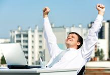 Man happy with success at work