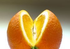 Orange cut in a way to show a heart