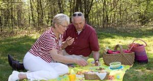 Man and woman sitting on the garden