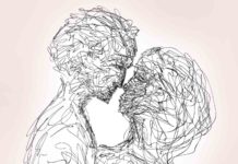 Pencil portrait of man and woman in a state desire desire
