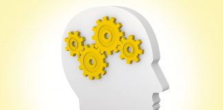 Illustration of a human head with gears inside