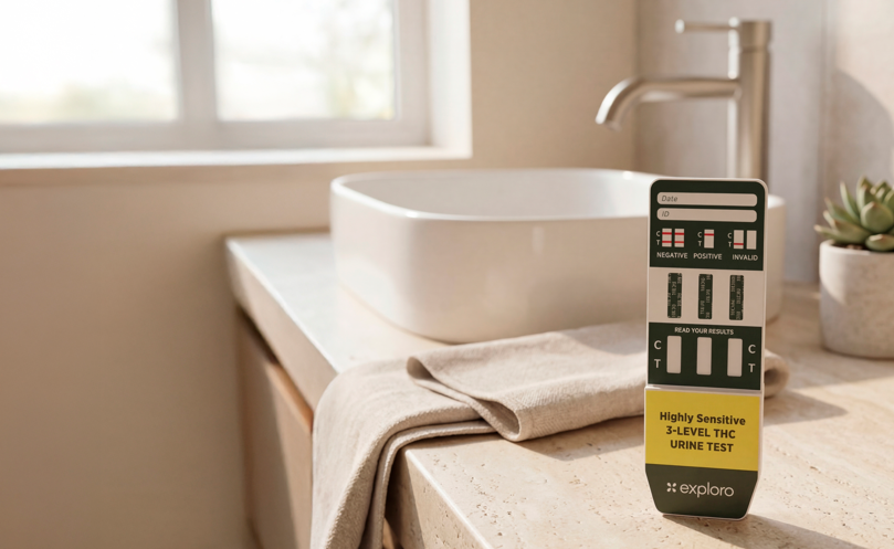 A 3-level test on the bathroom counter